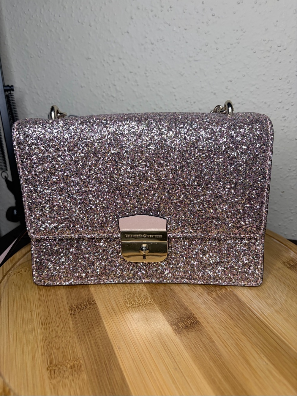 Kate spade Rose Gold Glitter Crossbody Bag with Gold Hardware